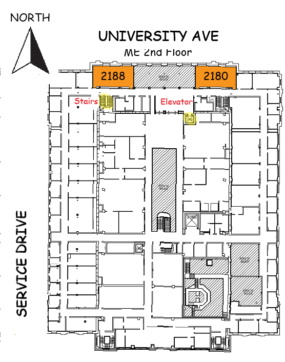 Mechanical Engineering Building second floor plan with rooms 2180 and 2188 highlighted